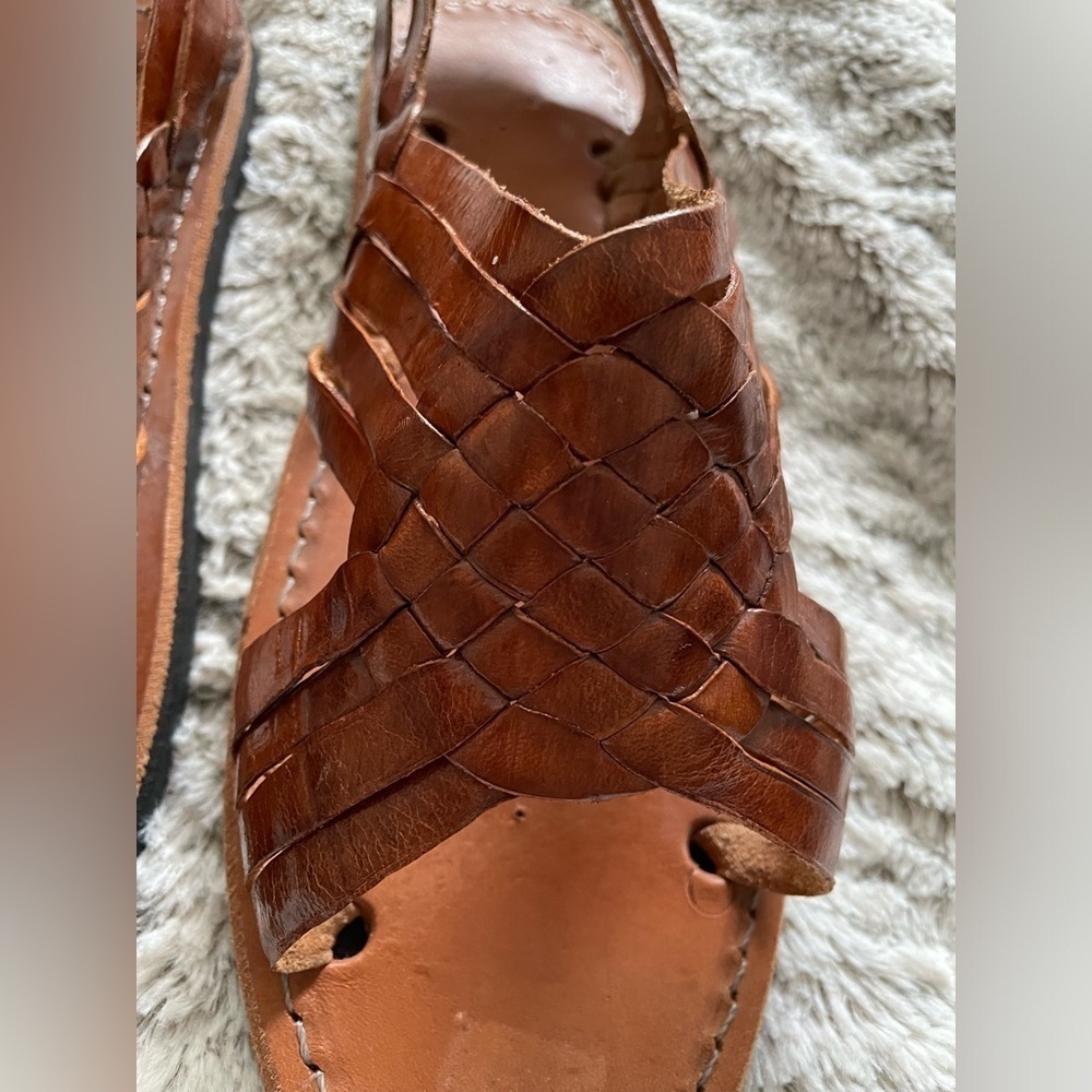 Men's Brown Woven Leather Slide Sandals - Picture 8 of 10